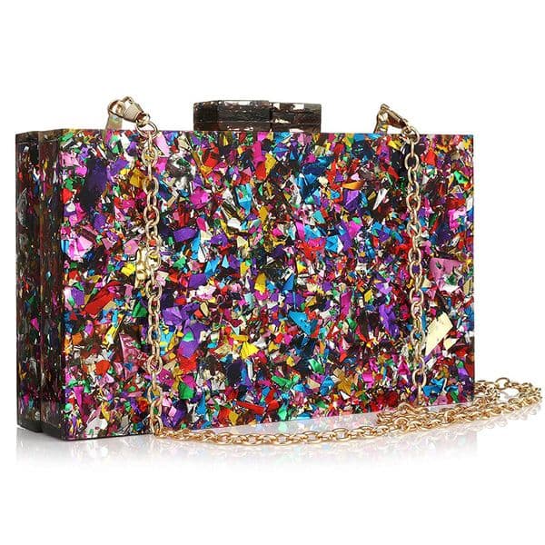 Women Multicolor Perspex Geometric Patterns Box Clutch Banquet Evening Crossbody Handbag Elegant Square Acrylic Purses and Bag