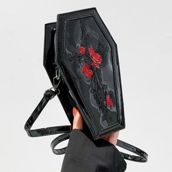 Coffin Shape Underarm Bag PU Leather Women Crossbody Bag Retro Gothic Halloween Shoulder Bags Girls Travel Make Up Cosmetic Bags
