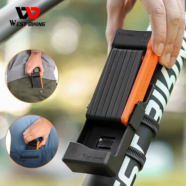WEST BIKING Foldable Bicycle Lock Safety Anti-theft Cycling Lock MTB Bicycle Scooter Electric Bike Chain Lock Riding Accessories