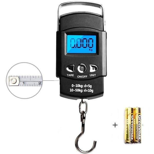 50kg/10g Portable LCD Electronic Hand Scale Travel Hanging Fish Scale with 100cm Long Retractable Measuring