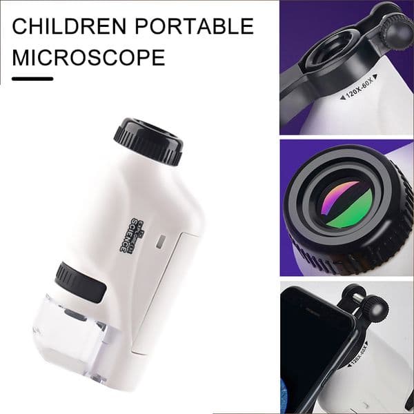 Mini Pocket Microscope Kit 60X-120X Lab Handheld Microscope Battery Powered Microscope with LED Light Kids Science Microscop