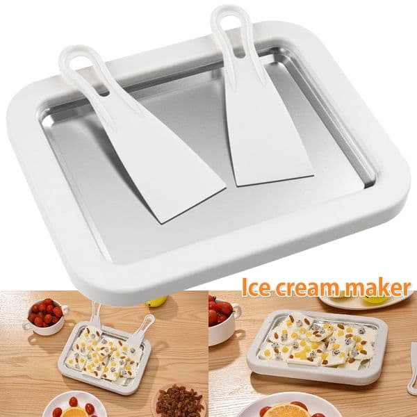 Ice Cream Maker Pan for Healthy Homemade-Frozen-Yogurt with 2 Scrapers Plate Multifunctional Cold Sweet Fried Food Plate