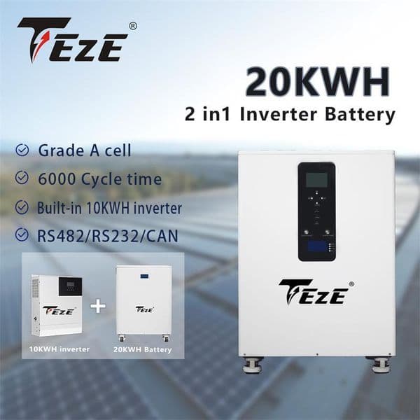 TEZE 51.2V 300AH 400AH 20KW All in One Built-in 10KW Inverter Support Parellel For Home Energy Solar System LiFePO4 Battery Pack
