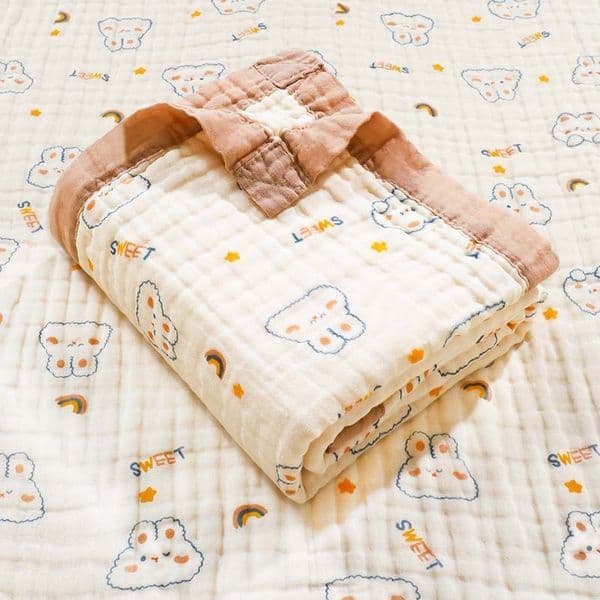 Cartoon Print Baby Swaddle Blanket 110x110CM Muslin Cotton Newborn Wrap Soft Breathable
