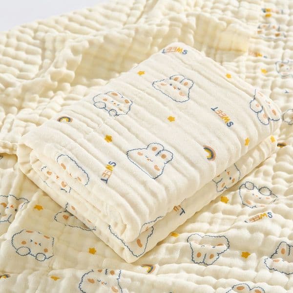 Newborn Muslin Swaddle Wrap 110x110CM Cute Bunny Print Soft Cotton Baby Blanket