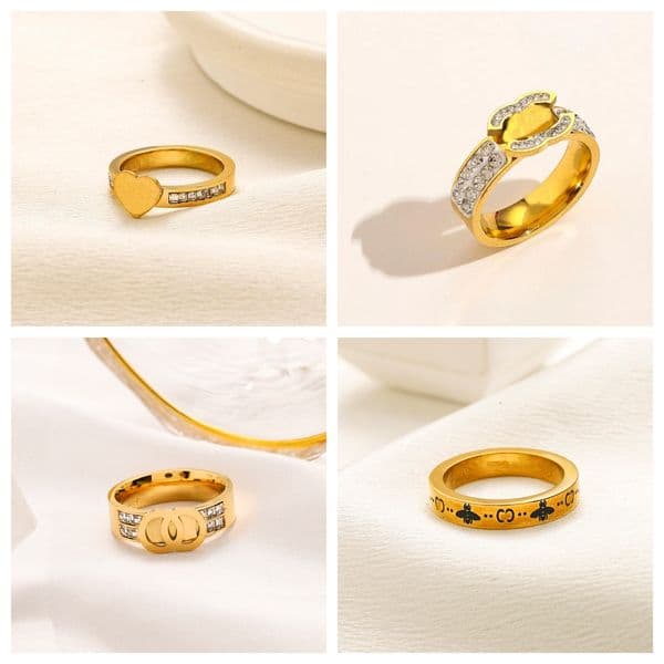 18K Gold Plated Women Designer Double Letter Rings Retro Style Stainless Steel Ring Wedding Party Gift Jewelry