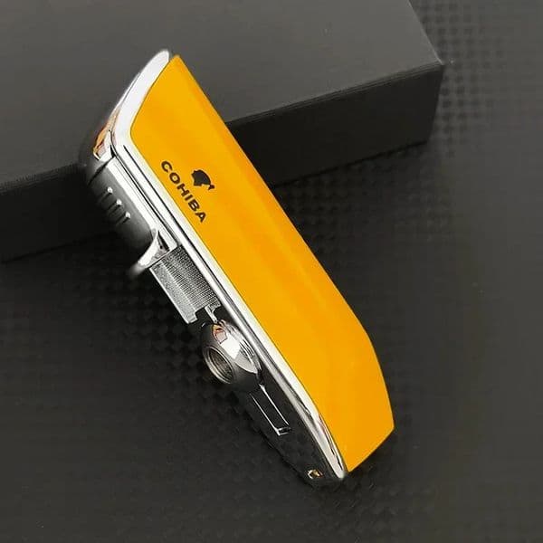 Cohiba Cigar Windproof Metal Lighter 3 Jet Blue Flame Gas Torch Butane Cut Lighter Sharp Cigar Accessory With Gift Box