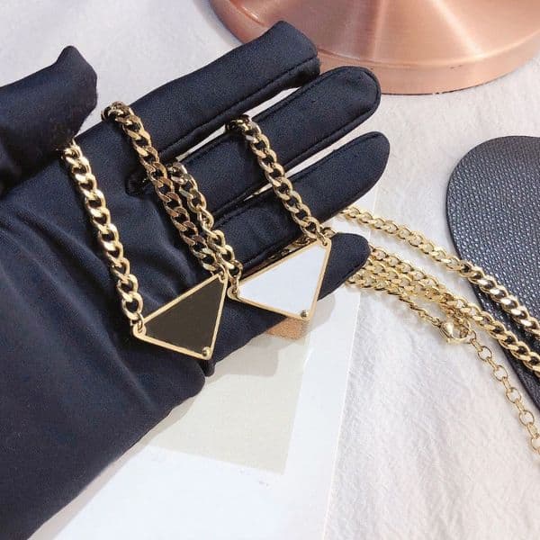 Classic Triangle Pendant Necklaces Black White Style Charm Women Spring Girl Love Birthday Gift Necklace Stainless Steel Long Chain