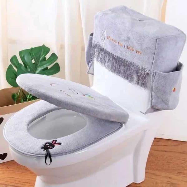 3-color European lace toilet seat cover with storage bag household toilet seat cushion 3 pieces/set winter U-shaped toilet seat cushion W241204