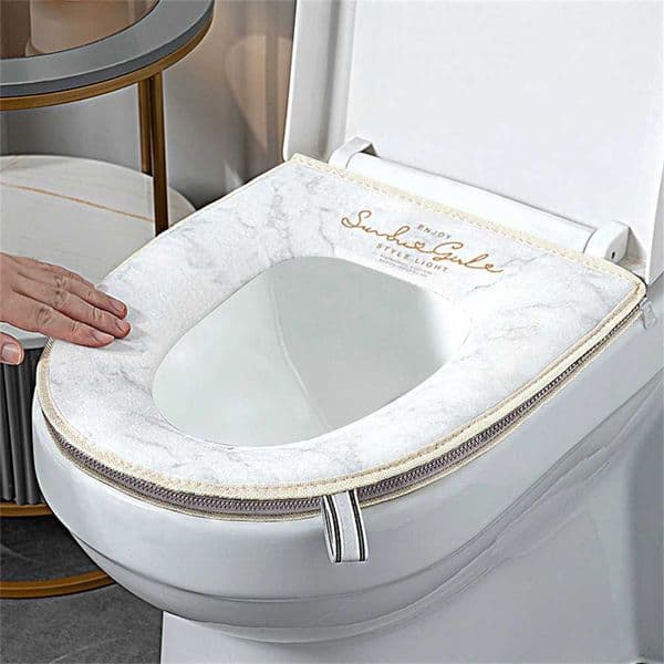 Luxury waterproof seat cover cushion all season universal household zipper toilet cover thick and soft with handle toilet gasket W241204