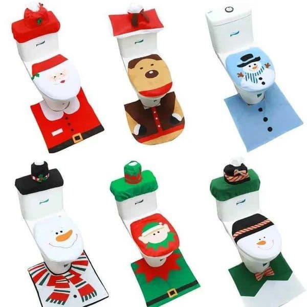 New toilet floor mat seat cover Christmas decoration Happy Santa Claus and carpet bathroom accessories Santa Claus 1 set W241204
