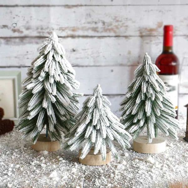 Christmas Tree Ornaments Round Wooden Base Christmas New Year Decorations Par Plush Snow Trees Cedar Home Office Desks PutXJ241206