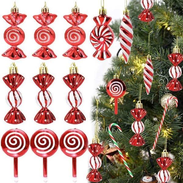 6pcs Christmas Candy Cane Pendants Red Lollipop Xmas Tree Ball Hanging Decoration For Home Ornaments New Year 2024 Navidad GiftsXJ241206