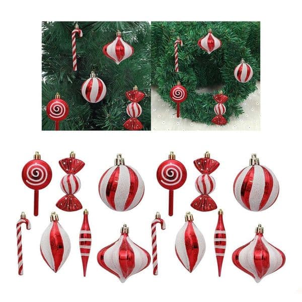 14pcs Christmas Ball Ornaments Red Candy Cane Xmas Tree Hanging Pendants Navidad New Year Home Decorations 2024 Natal GiftXJ241206