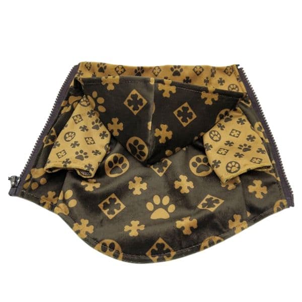 Designer Clothes Brand Apparel Classic Printing Patterns Coats French Bulldog, Autumn Winter Dog Jacket, Warm Pet Hoodie for Small Dogs Brown fbd
