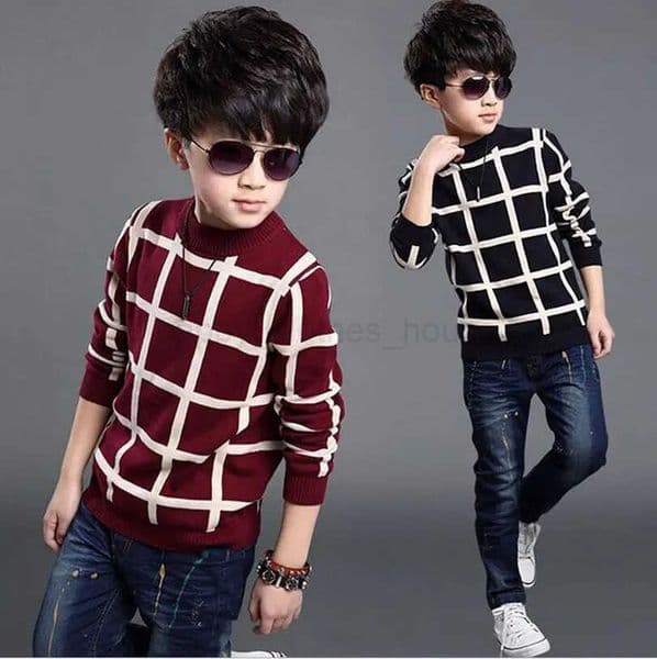 2023 Autumn Winter England Sle New Kids boy Plaid Sweater Coat Children Clothing Baby jacquard Cotton Boys Pullover 4-10YXJ241209