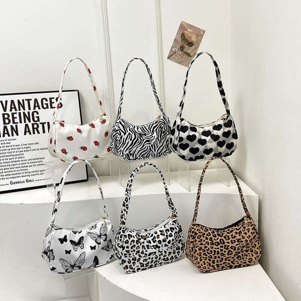 Small women 2024 new printed canvas fashion Korean version shoulder women's armpit bag