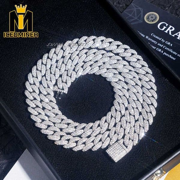 10mm Moissanite S925 Silver Chain Iced Out Necklace For Women Men Jewelry Pass Tester Moissanite Miami Link Chain Necklaces GRA