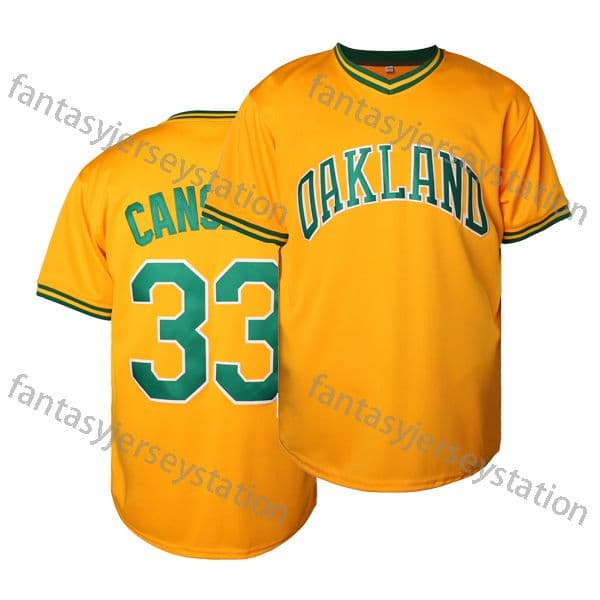 Men's 33 Yellow Embroidered CANSECO Sports Jersey, Polyester V-Neck Baseball Top with designer luxury Slight Stretch, Breathable Knit Fabric, Size S-3XL IN STOCK