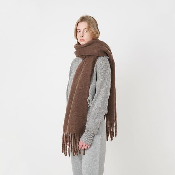 1-502 Solid color scarf lengthened and thickened, thick tassels, autumn and winter warm