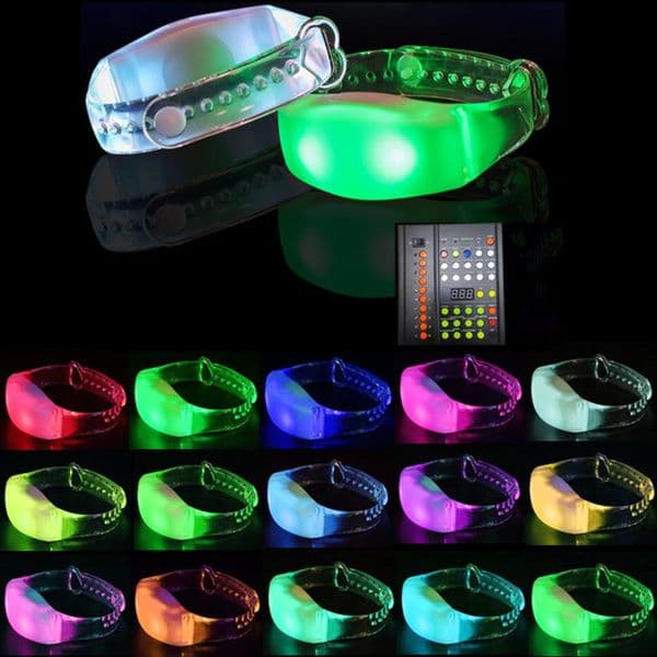 DMX Function Silicone TPU LED Bracelets Adjustable Luminous Wristband Sound Control Flashing Light With 43 Keys Remote Controller For Party Event/Birthday Concert