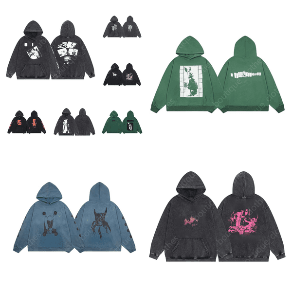 Designer hoodie couple style melancholic loose washed distressed hoodie human face color block hole hooded sweatshirt zipper jacket loose leisure unisex hoodie