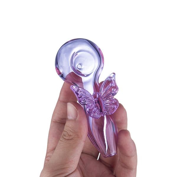 Vaping_Dream Y329 Purple Spoon Smoking Pipe About 4 Inches Butterfly Decor Glass Hand Pipes Beautiful Portable Gift