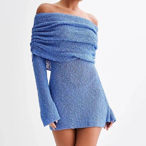 Autumn And Winter New Women's Designer High Quality Sexy Long Sleeve Shoulder Leakage Dress Bottom Skirt