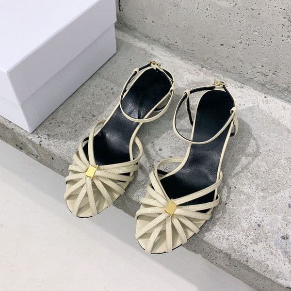 Top quality summer gladiator sandals Metal buckle Ankle Strap Kitten heels Dress shoes Luxury designer Hollow out Low heels sandals womens shoes With box