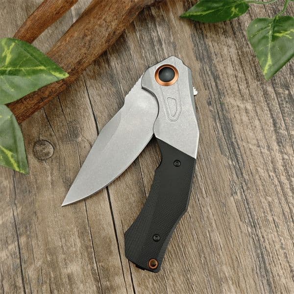 JCY KS 2075 Payout Assisted Flipper Folding 3.5 Stonewashed D2 Clip Point Blade Black G10 with Stainless Steel Bolster Handle Outdoor Hunting Hiking Knife