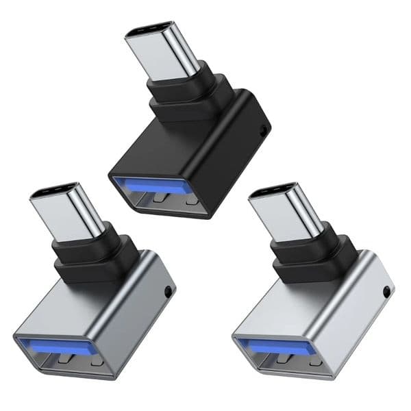 Durable USB C to USB 3.0 Female OTG Cable - 90 Degree Right Angle Type C Male Adapter Compatible with Smartphones and Computers