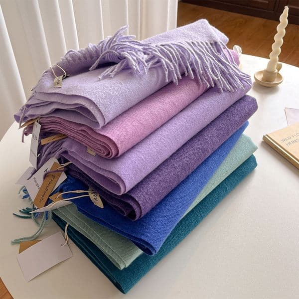 New CE98154 solid color tassel cashmere scarf autumn and winter thickening new style fashion versatile couple blue warm neck scarf