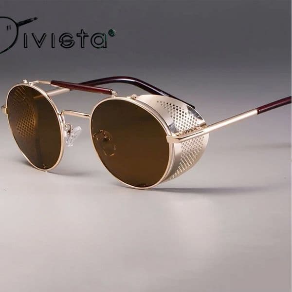 Steampunk Round Sunglasses Goggle Metal Oval Windproof Men Women Fashion Shades Oversized Brand Designer Vintage Retro Sun Glasses Goggles S94 66247 IVISTA