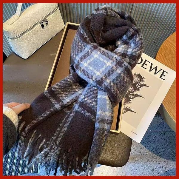 Maillard Women's Korean Atmosphere Versatile Temperament Blue Houndstooth Scarf --852709