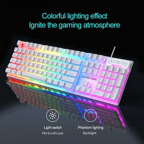 EWEADN Wired Gaming Keyboard Silent 104 Keys Full Size LED Rainbow Backlit Mechanical Feel Keyboards for Windows Laptop PC