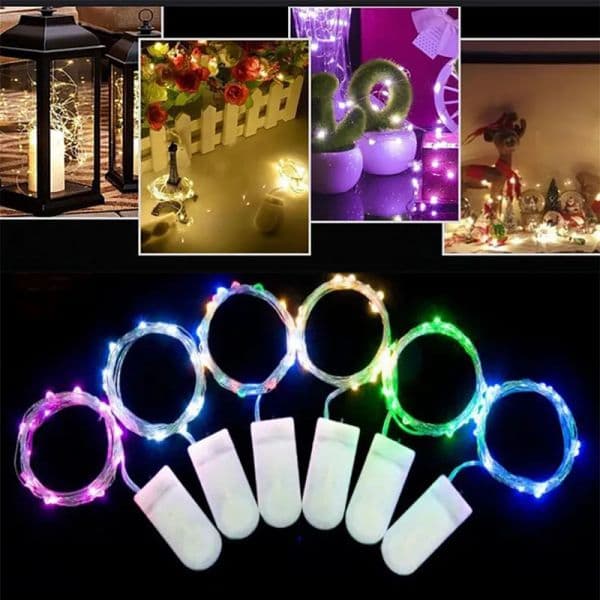 2M 20 LED Fairy Lights String Starry CR2032 Button Battery Operated Silver Christmas Halloween Decoration Wedding Party Light LL