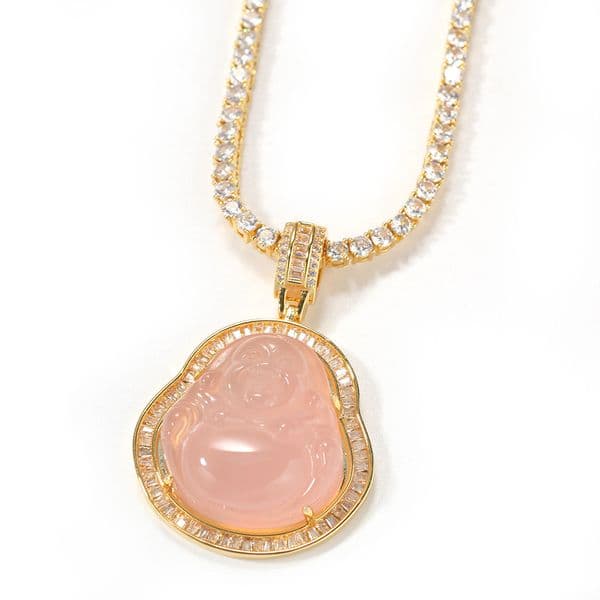 Luxurious Gold and Silver Iced Out Maitreya Chalcedony Necklace with Unique Buddha Design Pendant Necklace
