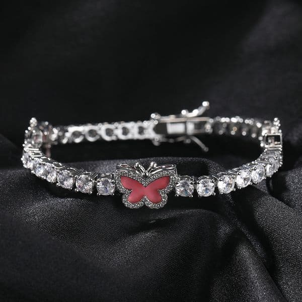 Hip Hop Classic Charm Butterfly Tennis Chain Necklace Bracelet Colorful 5A Zircon Jewelry Set Gift