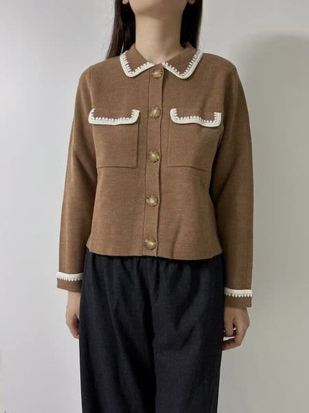 Betty 100% Merino Wool Cardigan In Mottled Camel Vanilla Crochet