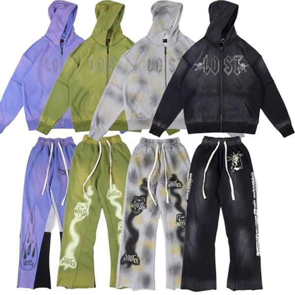 Mens Pants Spring And Autumn Sports Set Y2K Series Long Sleeve Two Piece High Street Hip Hop Retro Pattern Printed Casual