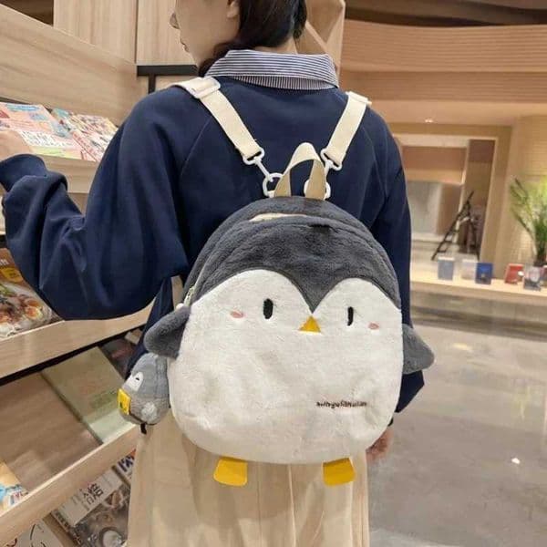 Kaii Soft Plush Backpack Women Cute Penguin Mini Backpack School Bags For Teenage Girls Warm Faux Fur Bags Mochilas FemininasXJ241219