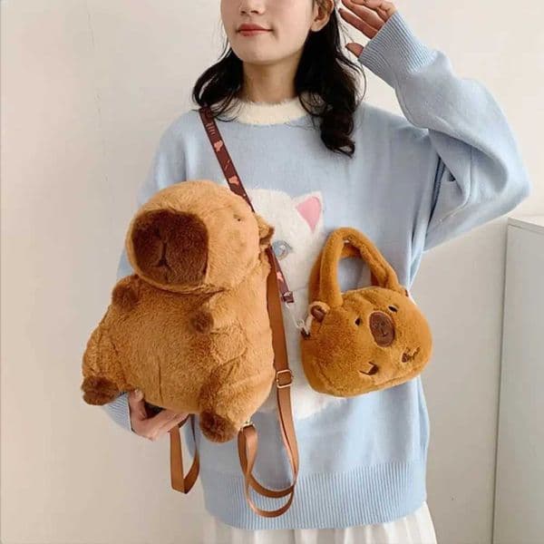 Kaii Capybara Plush Backpack for Women Versatile Funny Capibala Crossbody Bag Large Capaci Tote BagXJ241219
