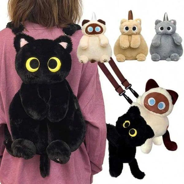 Cute Cat Backpacks Big Eyes Kitten Doll Plush Kaii Stuffed Animals Shoulder Bags Large-capaci Soft Toy Fashion Crossbody BagXJ241219