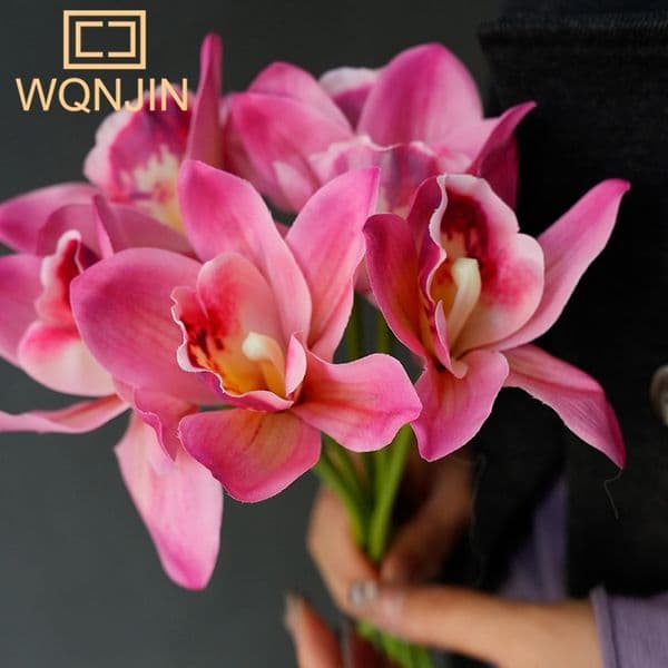1 Bouquet, 6 Heads Artificial Orchid Bouquets, High-End Home Decor, Office Desk, Home Room Display, Simulated Flowers