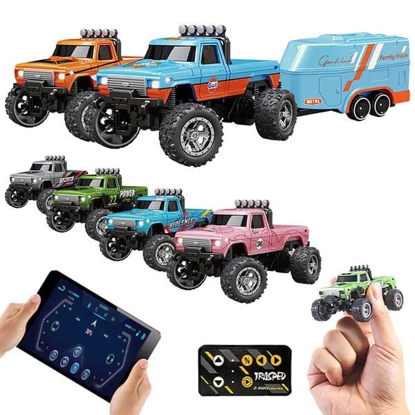 Mobile App Controllable 1 64 Metal Alloy Proportional Remote Control Car Christmas Gift 2.4GHz Mini RC Truck with Trailer XJ260703