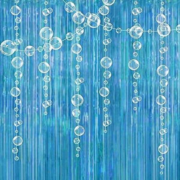 Ocean Blue Under The Sea Party Decor Tinsel Foil Fringe Curtain Backdrop Hanging White Bubble Garland for Mermaid Party Supplies