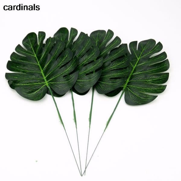 12Pcs 2Kind Large Artificial Fake Monstera Palm Tree Leaves Green Plastic Leaf Wedding DIY Decoration Cheap Flowers Leaves Plant