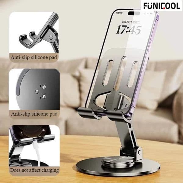 Funicool Adjustable Cell Phone Stand for 2025 Desk Desktop Metal Foldable Cellphone Holder Support for iPhone 16 15 14 Pro Max Plus