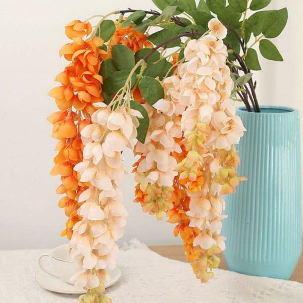 5PCS Artificial Flowers Purple Hanging Vine Garland For Wall Background Outdoor Wedding Silk Rattan Fake Plants