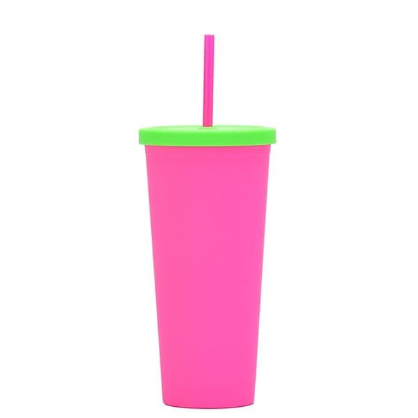 24oz Plastic Cold Cup with Straw Reusable Colorful Tumbler for Iced Coffee Cold Drinks Travel Cup